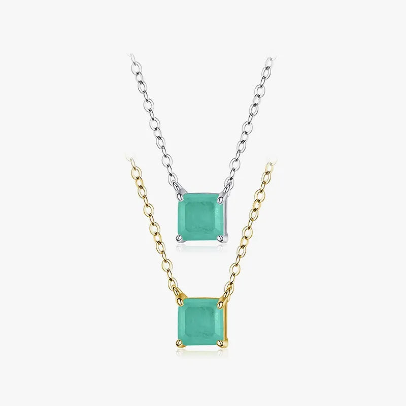 925 sterling silver square necklace, gem inlay