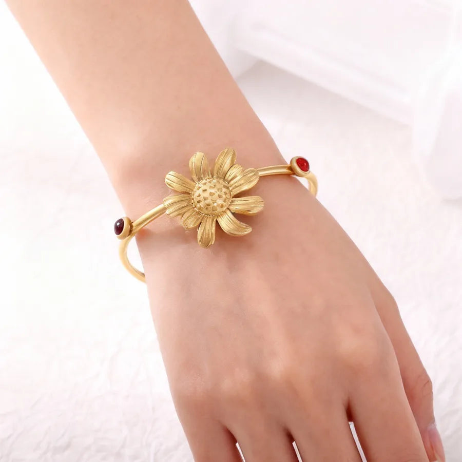 Daisy open bangle, minimalist 18K gold plated design