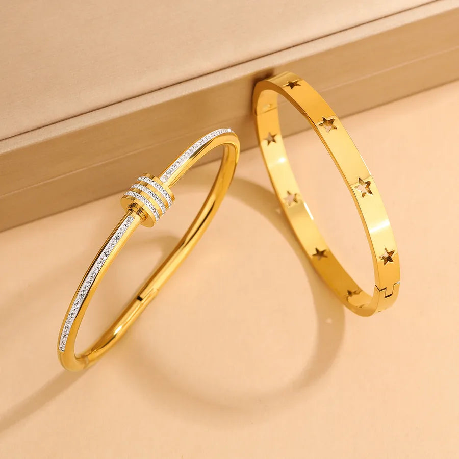Elegant hollow star bangle, real gold plated