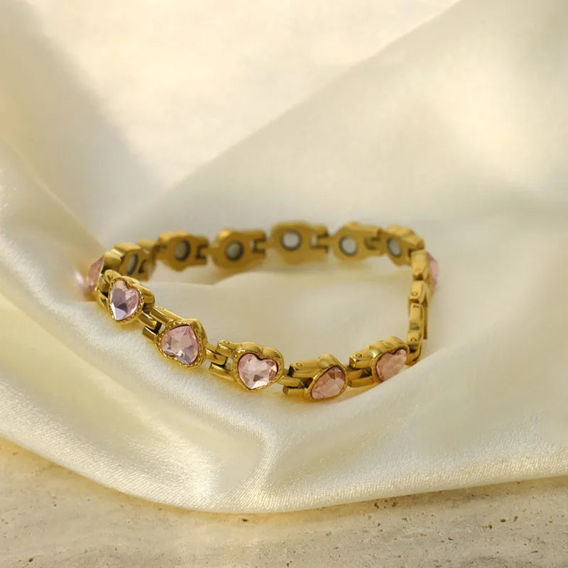 Geometric heart shape bracelet, zircon inlay, gold plated