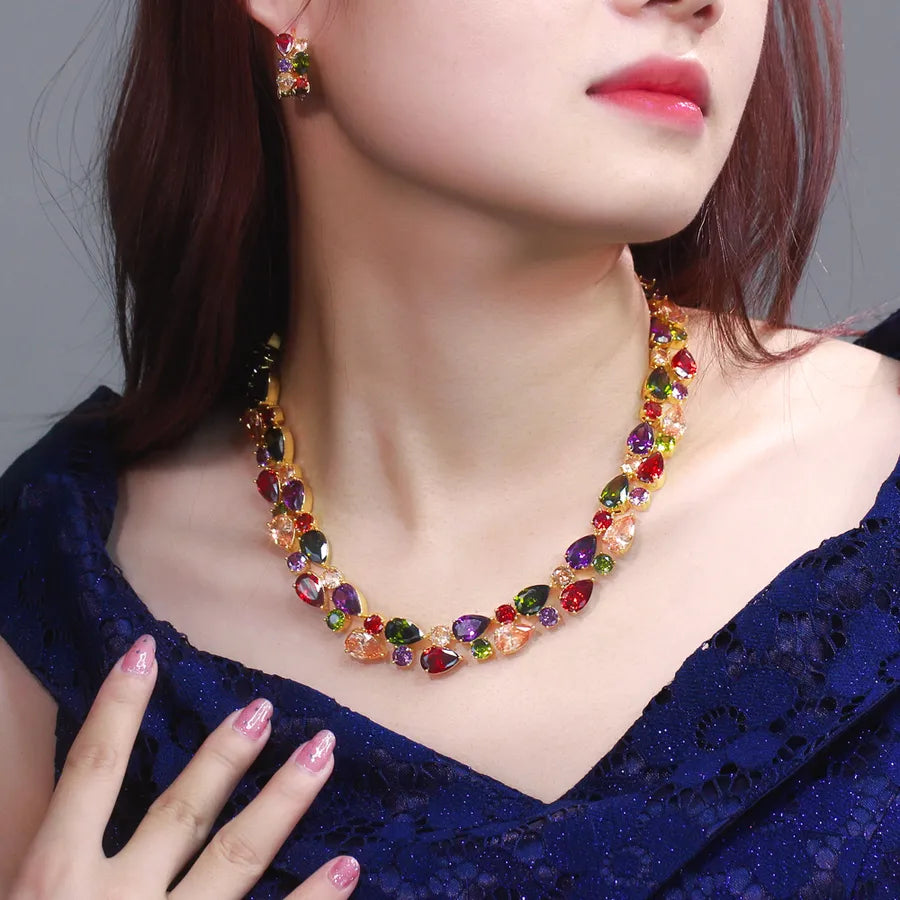 Luxurious bridal water droplets jewelry set, gold plated