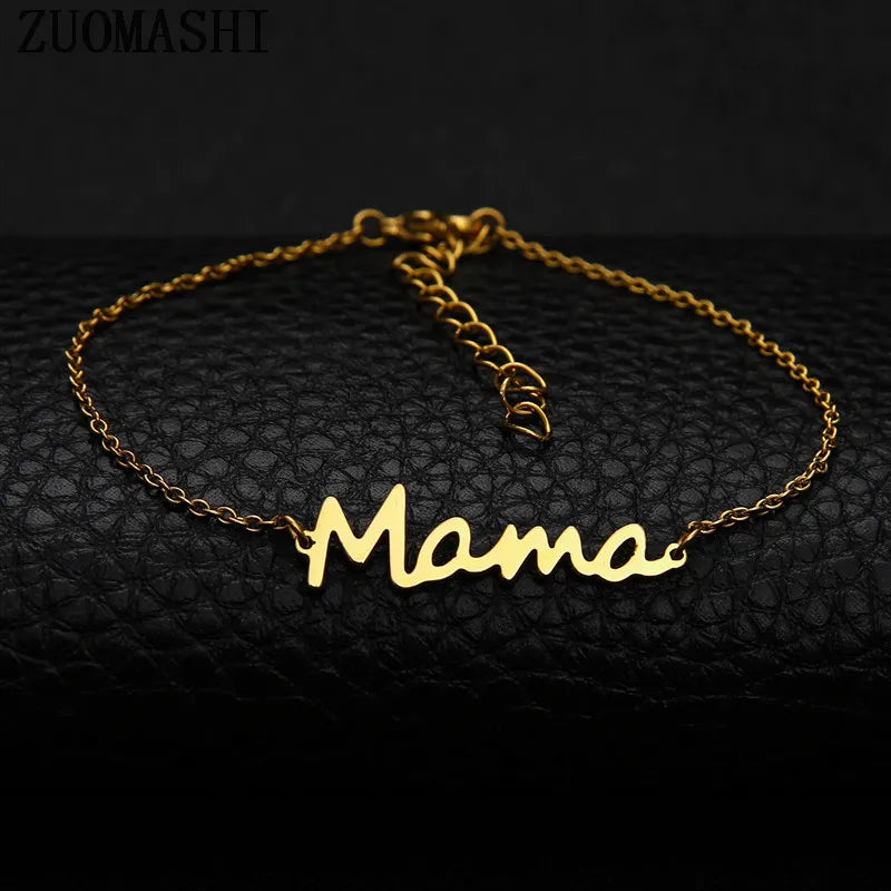 MAMA letter titanium bracelet, cable chain