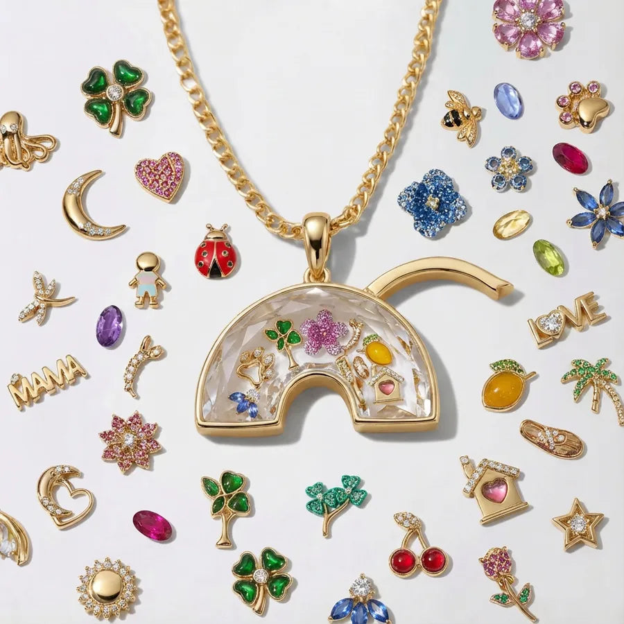 Rainbow copper locket charm, cute style