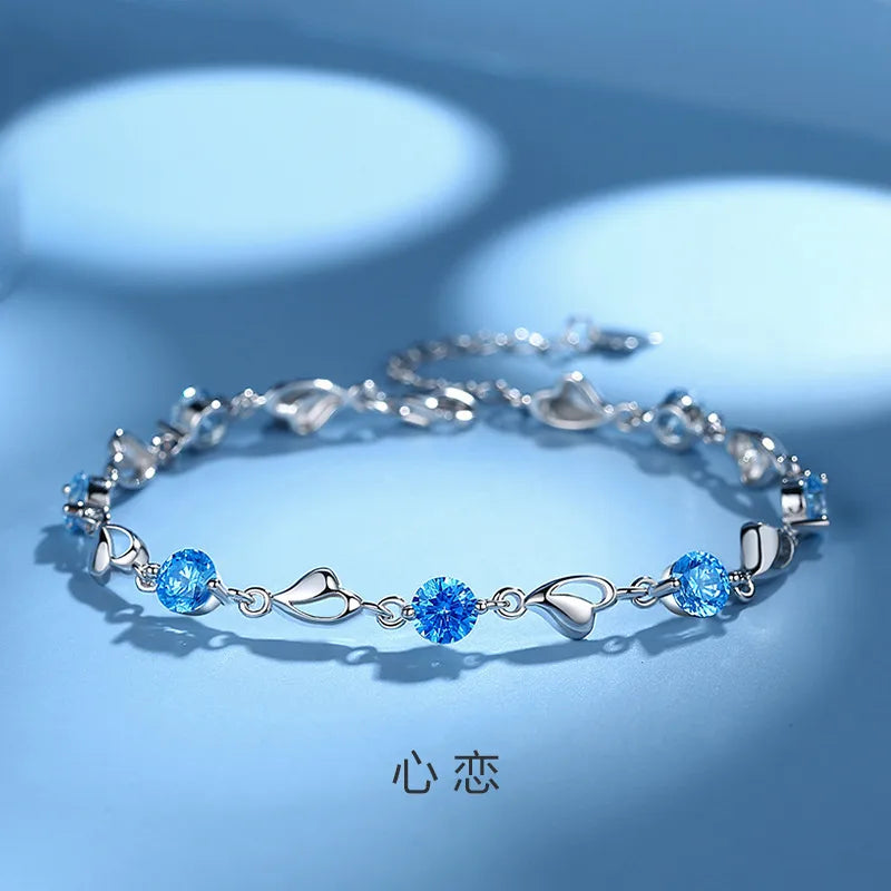 Sterling silver heart and star bracelet with Austrian crystal