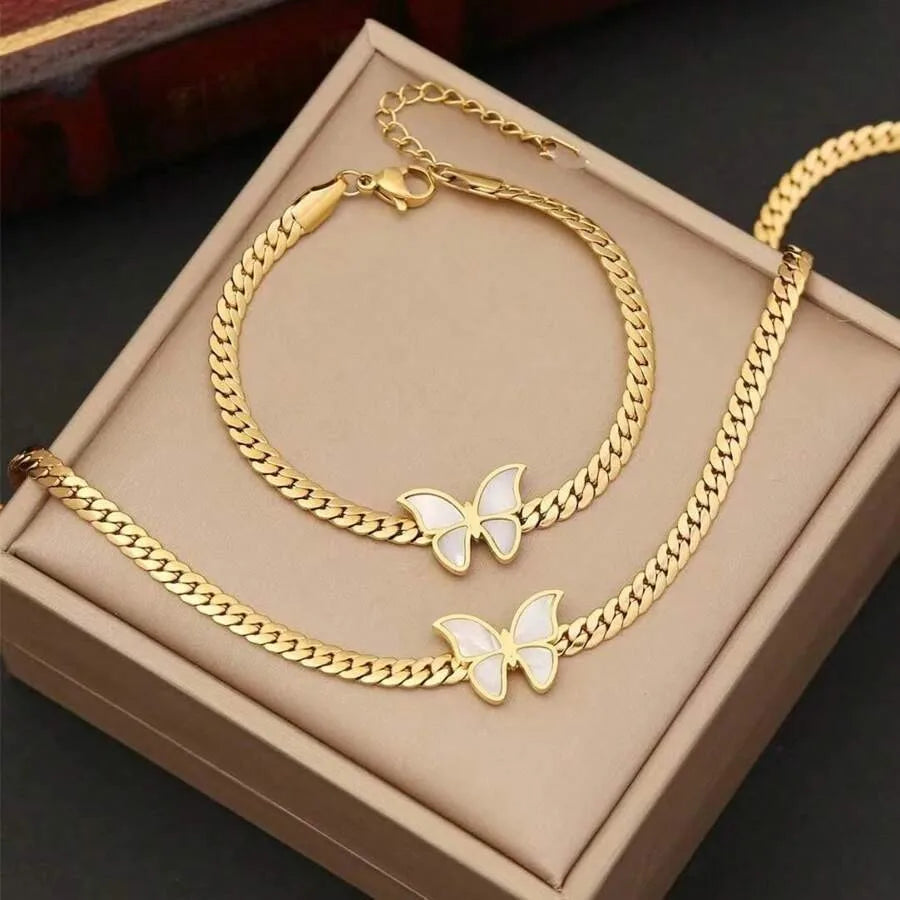 Sweet butterfly two-piece jewelry set, 18K gold plated