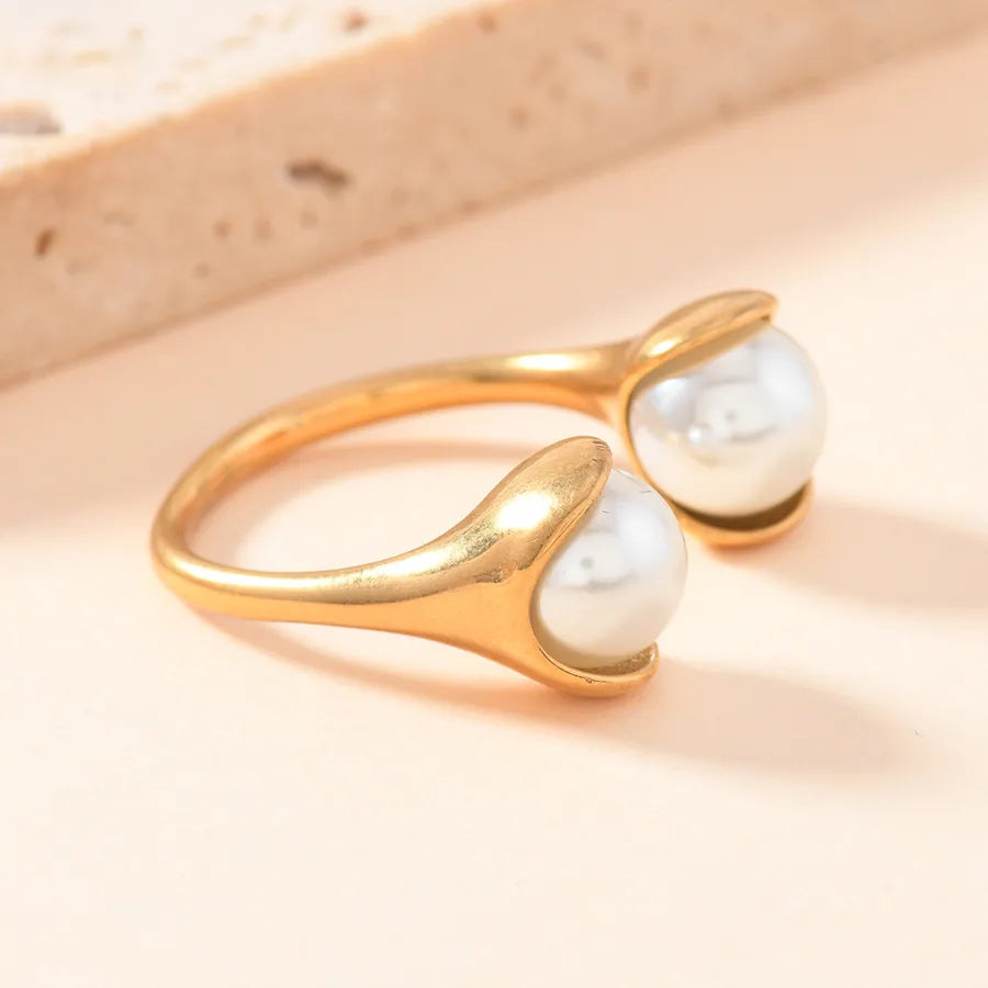 Vacation classic pearl inlay ring, 18K gold plated
